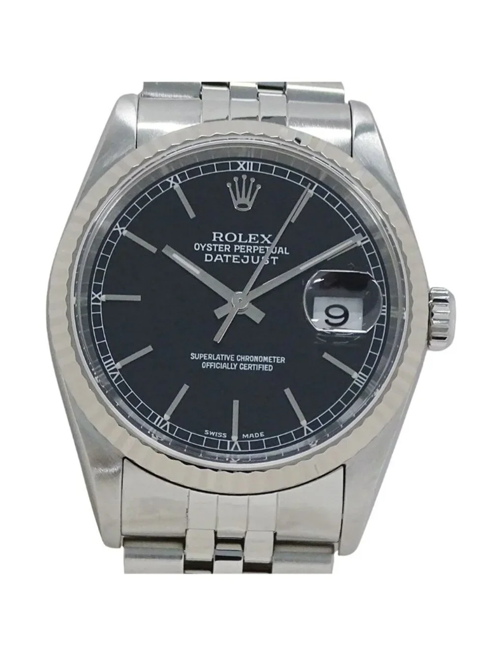 Rolex Datejust Watch Automatic at Stainless Steel White Gold WG Silver Black